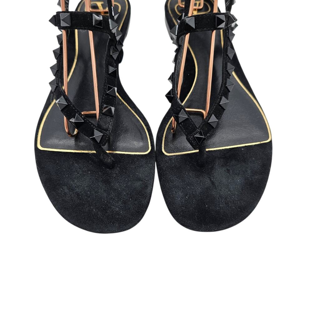 Valentino Garavani Rockstud Gladiator Flat Sandal Black Suede Size 37.5 US 7.5 - Picture 4 of 12